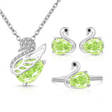 Caibao Ice Flower Cutting Swan Set, Plated with Genuine Gold, High Carbon Diamond Ring, Earnail Necklace, Pendant, Jewelry