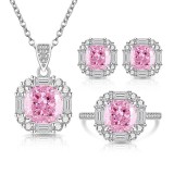 Caibao Ice Flower Cut High Carbon Diamond Square Sugar Ring Earnail Necklace Pendant Plated in Genuine Gold Set Jewelry
