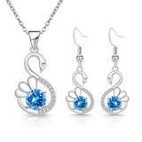 Long earrings, colorful zirconium swan earrings, women's versatile necklace pendant, two-piece set