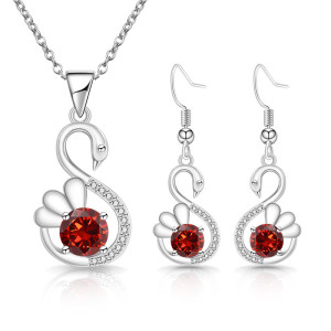 Long earrings, colorful zirconium swan earrings, women's versatile necklace pendant, two-piece set
