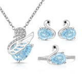 Caibao Ice Flower Cutting Swan Set, Plated with Genuine Gold, High Carbon Diamond Ring, Earnail Necklace, Pendant, Jewelry