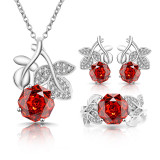 Caibao High Carbon Diamond Millennium Rose Cutting Ring Earnail Necklace Pendant Three Piece Jewelry Set