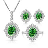 Caibao Ice Flower Cut Pigeon Egg Set with High Carbon Diamond Ring, Earnail Pendant, Necklace, and Jewelry