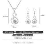 Long earrings, colorful zirconium swan earrings, women's versatile necklace pendant, two-piece set