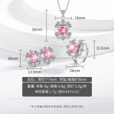 Caibao Square Set Asche Pink High Carbon Diamond Square Diamond Ring Earnail Pendant Necklace for Women