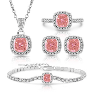 Caibao Ice Flower Cut Princess Square Bag Set High Carbon Diamond Ring Earnail Necklace Bracelet