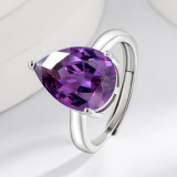 Amethyst pear shaped zircon earrings imitation 925 silver ear buckle ring necklace jewelry set