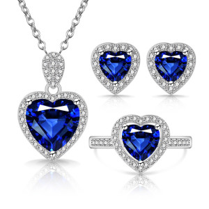 Caibao Crystal Necklace Set Fashion Love Ring Earnail DIY Jewelry