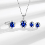 Caibao Zircon Ring Pendant Necklace Earrings Earrings Earrings 3-Piece Set
