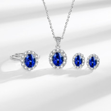 Caibao Zircon Ring Pendant Necklace Earrings Earrings Earrings 3-Piece Set