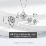 Four leaf clover earrings inlaid with zircon craftsmanship, rotating lucky grass earrings necklace ring set