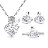 Caibao Ice Flower Cutting Swan Set, Plated with Genuine Gold, High Carbon Diamond Ring, Earnail Necklace, Pendant, Jewelry