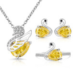 Caibao Ice Flower Cutting Swan Set, Plated with Genuine Gold, High Carbon Diamond Ring, Earnail Necklace, Pendant, Jewelry