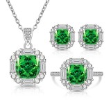 Caibao Ice Flower Cut High Carbon Diamond Square Sugar Ring Earnail Necklace Pendant Plated in Genuine Gold Set Jewelry