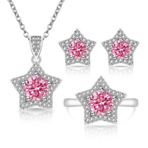 Star Eight Heart Eight Arrow Colorful Jewelry Set Women's Ring Earnail Necklace