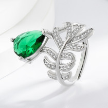Leaf inlaid simulation emerald necklace ring temperament tassel earrings jewelry set