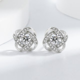 Four leaf clover earrings inlaid with zircon craftsmanship, rotating lucky grass earrings necklace ring set