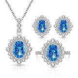 Caibao Ice Flower Cut Pigeon Egg Set with High Carbon Diamond Ring, Earnail Pendant, Necklace, and Jewelry