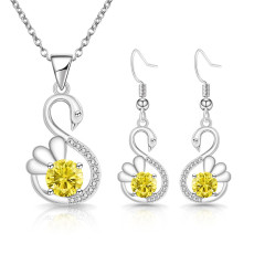Long earrings, colorful zirconium swan earrings, women's versatile necklace pendant, two-piece set