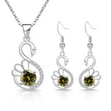 Long earrings, colorful zirconium swan earrings, women's versatile necklace pendant, two-piece set