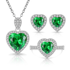 Caibao Crystal Necklace Set Fashion Love Ring Earnail DIY Jewelry