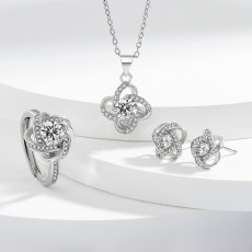 Four leaf clover earrings inlaid with zircon craftsmanship, rotating lucky grass earrings necklace ring set