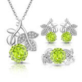 Caibao High Carbon Diamond Millennium Rose Cutting Ring Earnail Necklace Pendant Three Piece Jewelry Set