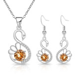 Long earrings, colorful zirconium swan earrings, women's versatile necklace pendant, two-piece set