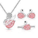 Caibao Ice Flower Cutting Swan Set, Plated with Genuine Gold, High Carbon Diamond Ring, Earnail Necklace, Pendant, Jewelry