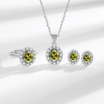 Caibao Zircon Ring Pendant Necklace Earrings Earrings Earrings 3-Piece Set