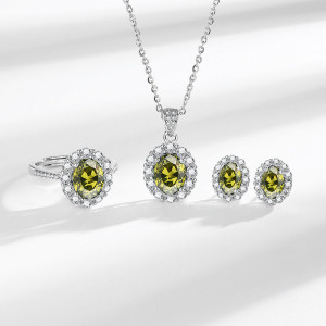 Caibao Zircon Ring Pendant Necklace Earrings Earrings Earrings 3-Piece Set