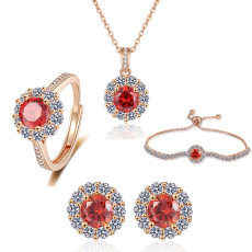 Sparkling Star River Champagne Gold Ring Earnail Necklace Bracelet Jewelry Four Piece Set