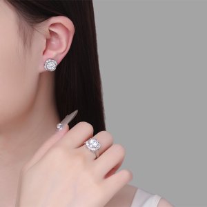 Two carat sugar imitation moissani diamond earrings, necklace, ring, and jewelry set