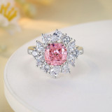 Original design s925 pure silver square green Paraiba ring wholesale high carbon diamond ring for women