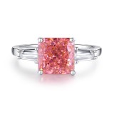 Papalacha powder S925 pure silver ring, women's pink high carbon diamond ring