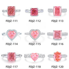 Papalacha powder S925 pure silver ring, women's pink high carbon diamond ring