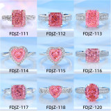 Papalacha powder S925 pure silver ring, women's pink high carbon diamond ring