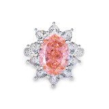 Papalacha powder S925 pure silver ring, women's pink high carbon diamond ring
