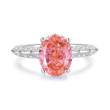 Papalacha powder S925 pure silver ring, women's pink high carbon diamond ring