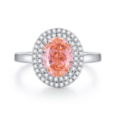 Papalacha powder S925 pure silver ring, women's pink high carbon diamond ring