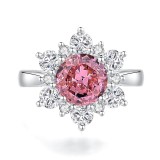 Papalacha powder S925 pure silver ring, women's pink high carbon diamond ring