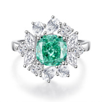 Original design s925 pure silver square green Paraiba ring wholesale high carbon diamond ring for women