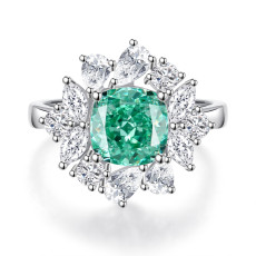 Original design s925 pure silver square green Paraiba ring wholesale high carbon diamond ring for women