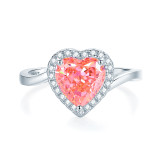 Papalacha powder S925 pure silver ring, women's pink high carbon diamond ring