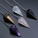 Natural Crystal Hexagonal Cone Pink Crystal Tiger Eye Spirit Pendant Natural Crystal Stone Cone Pendant DIY Crystal Pendant