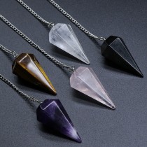Natural Crystal Hexagonal Cone Pink Crystal Tiger Eye Spirit Pendant Natural Crystal Stone Cone Pendant DIY Crystal Pendant