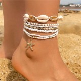Shell, starfish, rice beads, Bohemian bead weaving bracelet, anklet necklace