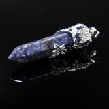 Natural hexagonal pillar amethyst pink crystal tiger eye stone necklace retro silver rose plum blossom pendant
