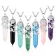 Natural hexagonal pillar amethyst pink crystal tiger eye stone necklace retro silver rose plum blossom pendant