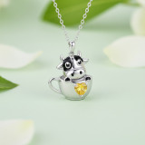 Cow necklace with diamond zircon pendant and twelve birthstones